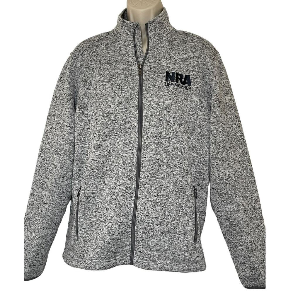 NRA Lifetime Member NWOT Jacket, Marled Grey Knit, Embroidered Logo, Mens Large‎